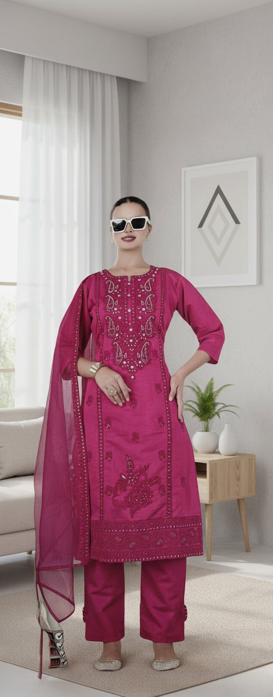 Embroidered Pink Women’s Ethnic Suit Set with Dupatta | Festive & Party Wear Salwar Suit