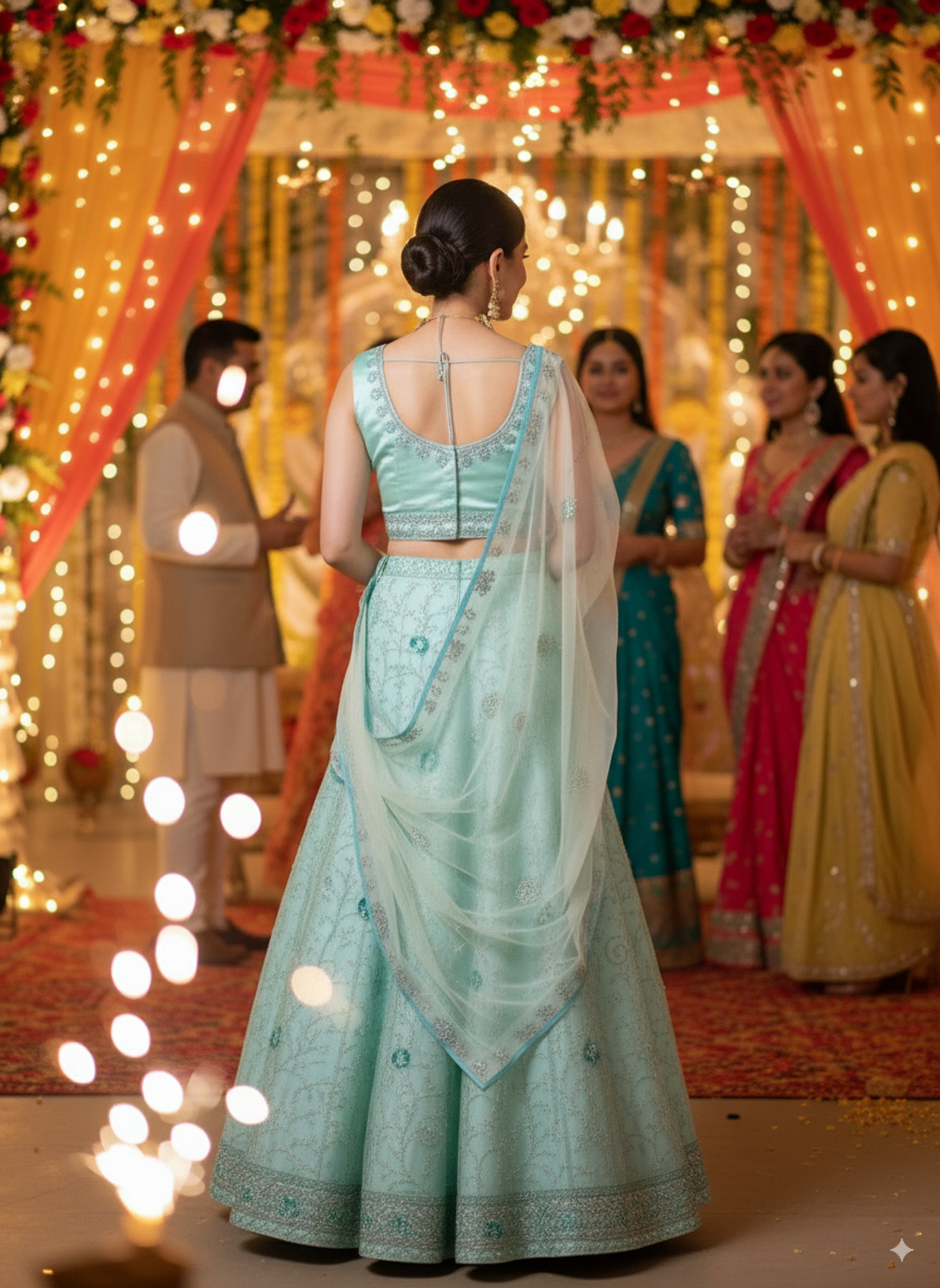 Pastel Blue Lehenga Choli set (Pista Green, XL)